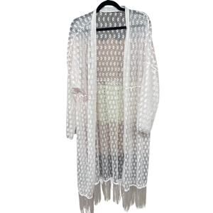 Sheer Fringe Sexy Lingerie Boho White Floral Robe 2XL